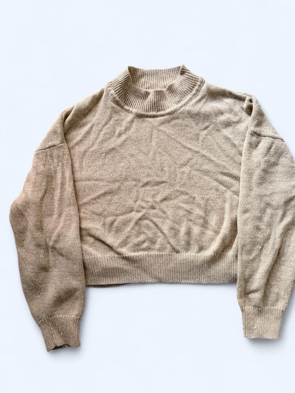 Divided Cropped Mock Neck Sweater - Tan